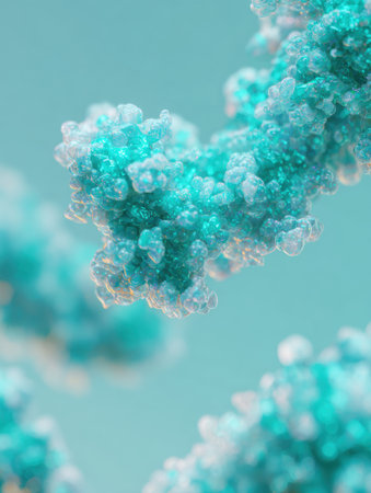 Delicate turquoise crystals twist and turn, glistening under bright light, revealing their intricate patterns in a serene background.の素材