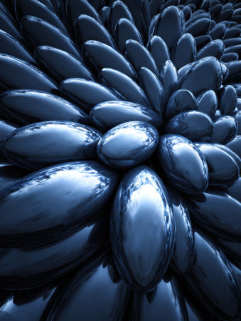 The scene features a collection of shiny oval objects that are closely arranged to form a swirling pattern.の素材