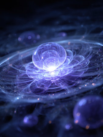 Vivid fractal art features glowing spheres and intricate patterns, creating a mesmerizing visual on a dark backdrop that captivates the viewers attention.の素材