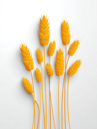 This artwork showcases vibrant yellow wheat against a white background, highlighting an artistic view of nature and growth.の素材
