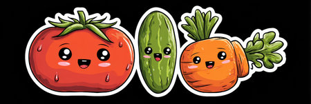 Three cartoon veggiesの素材