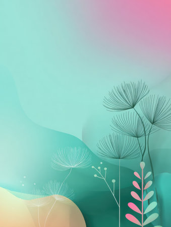 Soft colors blend together in a tranquil scene depicting delicate plants swaying gently, creating a calming atmosphere filled with peace and serenity.の素材