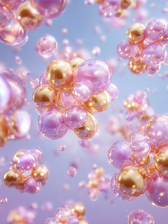 Bubbles of various sizes and colors populate a dreamy backdrop, creating a serene and playful scene that ignites the imagination.の素材