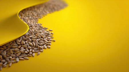 Natural grains cascade from a curved yellow surface, highlighting the contrast between earthy tones and bold colors, creating an appealing visual experience.の素材