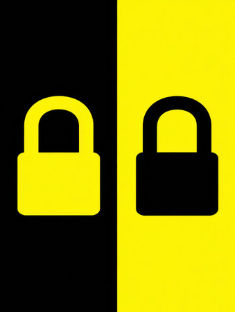 Padlocks in black and yellow colors are displayed side by side, symbolizing security and protection in a modern and minimalistic style.の素材