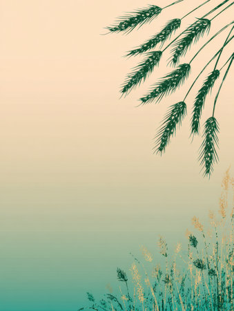 Grass and wheat sway gently against a gradient sky during twilight, creating a serene atmosphere filled with subtle color transitions.の素材