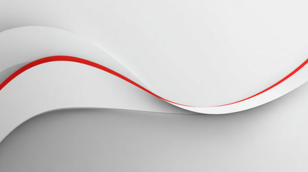 Abstract design featuring smooth white curves with a striking red accent flowing elegantly across a minimalist background, emphasizing modern art aesthetics.の素材