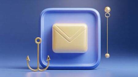 A creative mail icon sits centrally, surrounded by an anchor and decorative lines, all set against a soothing blue background to convey stability.の素材