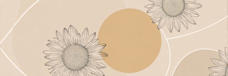 Soft illustrations of sunflowers and abstract shapes create a calming atmosphere, ideal for enhancing home decor or personal space.の素材