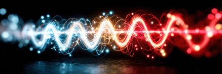 Colorful wave patterns flow seamlessly, illustrating energy and motion in an abstract style, creating a striking visual experience.の素材