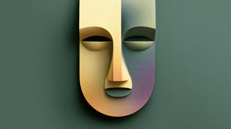 Abstract sculpture features a stylized face with smooth lines and a blend of soft colors against a subtle background, emphasizing artistic expression.の素材