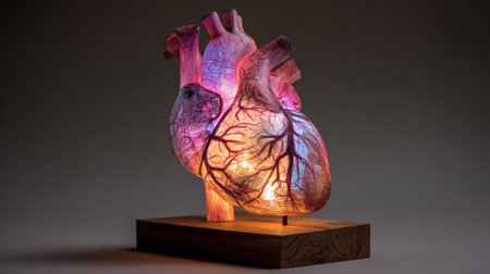 This captivating heart lamp features detailed veins and arteries illuminated by soft colors, creating a stunning focal point for any living space.の素材