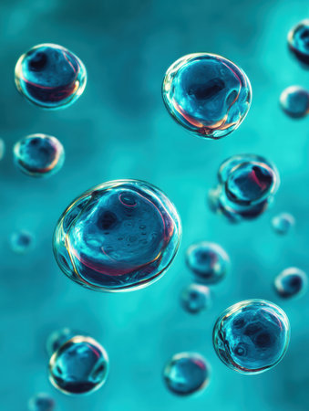 Tiny colorful bubbles hover in a serene blue environment, forming a captivating and tranquil underwater scene, evoking feelings of calmness and wonder.の素材