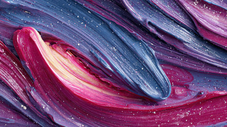 Bold waves of color in shades of pink, purple, and gold form an intricate design that invites exploration and evokes creativity in artistic expression.の素材