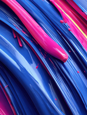 Bright blue and pink paint blend together in a swirling pattern, showing rich textures and fluid movement, capturing the essence of creativity and artistry.の素材