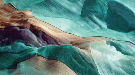 This artwork presents a vivid abstract view of mountainous terrain featuring rich colors and dynamic textures that evoke the essence of nature.の素材