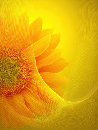 A sunflower radiates warmth with its bright yellow petals and seeds, capturing the essence of a sunny day. The inviting colors inspire joy and peace.の素材