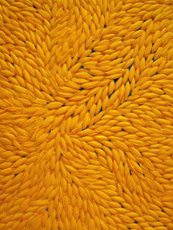 Decorative surface made of small yellow elements arranged in a mesmerizing swirling pattern. This vibrant design adds a lively touch to any space.の素材