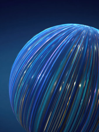 A colorful sphere is displayed with flowing lines in blue and purple tones set against a dark backdrop, creating an intriguing sense of movement and depth.の素材