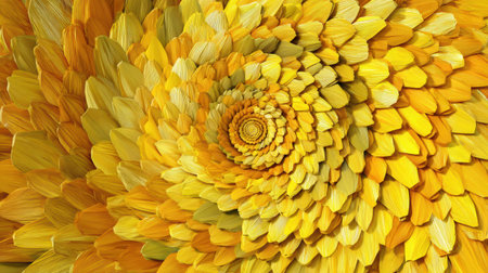 Spiral pattern formed by vivid yellow flower petals creates a striking visual effect that draws the viewers attention to its intricate design and texture.の素材
