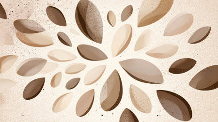 This artwork showcases an arrangement of various shapes in shades of brown and beige, set against a light background, evoking a feeling of flow and balance.の素材