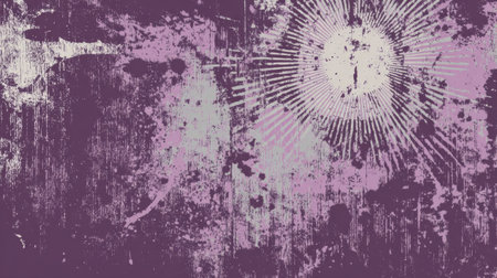 Dynamic artwork showcases layers of textured patterns with radiant light effects set against a purple background, creating a visually striking piece.の素材