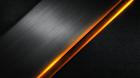 A sleek metallic surface with a glowing orange line cutting across the dark background, creating a striking contrast and modern aesthetic.の素材