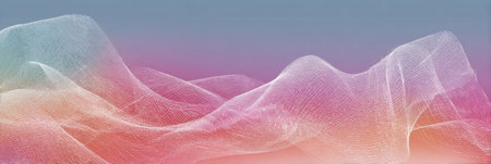 Waves of color dynamically flow across a gradient background, creating a soft and serene atmosphere that evokes feelings of calmness and tranquility.の素材