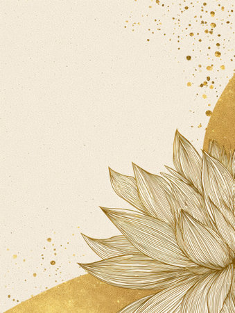 A beautiful golden flower blooms gracefully against a soft light backdrop, complemented by subtle shimmering accents that enhance the designs elegance.の素材