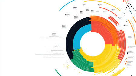Circular graph illustrates various data trends with distinct colors representing different categories.の素材