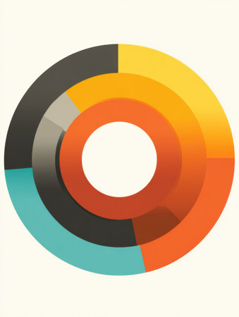 A colorful circular design presents various segments in different shades, creating an eye-catching geometric pattern that emphasizes artistic expression.の素材