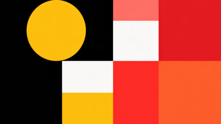 Vibrant geometric shapes stand out against a black background, creating an eye-catching modern composition that celebrates abstraction.の素材