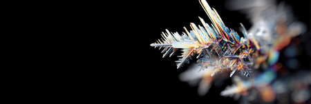 Intricate crystal structure showcases a variety of colors and sharp details as it emerges from a dark background, highlighting natural artistry and elegance.の素材