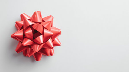 A vibrant red gift bow is displayed on a simple white background, perfect for adding charm to wrapped gifts during special occasions.の素材