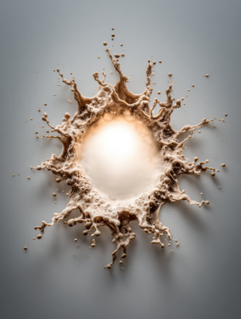 Intricate splash art reveals an energetic burst effect, with fluid form and soft glowing center against a neutral backdrop, highlighting artistic creativityの素材