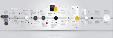 This visual layout displays the timeline and critical processes that shape modern design.の素材