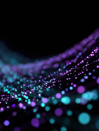 Colorful abstract patterns emerge from points of light against a dark background, creating a sense of movement and depth that captivates the viewer.の素材