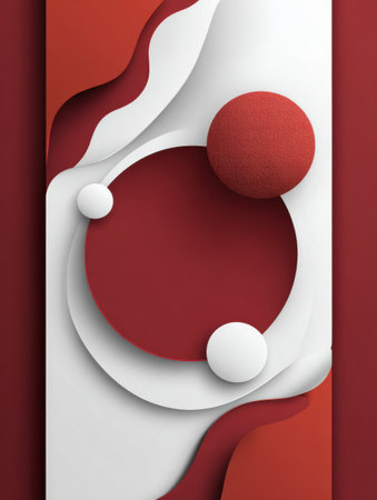 Bold geometric shapes are arranged in a minimalist style, blending red and white textures to create an engaging visual harmony suitable for contemporary decor.の素材