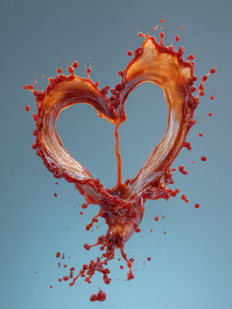 Liquid forms a heart shape in a dynamic splash, illustrating movement and color against a soft background. The scene evokes feelings of love and creativity.の素材