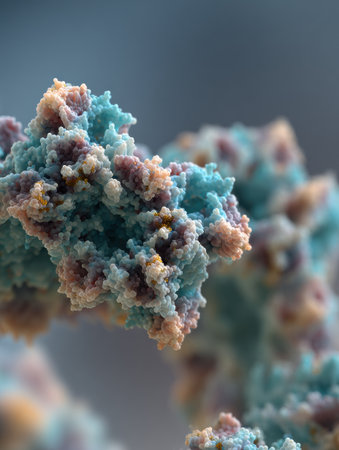 This artwork showcases a detailed close-up of a striking mineral formation, featuring unique textures and a blend of aqua and earthy colors.の素材