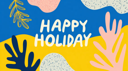 Vibrant holiday greeting features bold colors, playful shapes, and a fun message to spread joy and celebrate the festive season.の素材