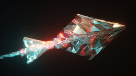 A vibrant polygonal fish glides through dark waters, featuring intricate geometric patterns that enhance its stunning digital design.の素材