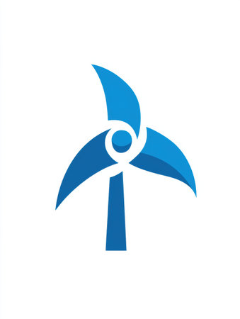 The design showcases a stylized wind turbine with three blades that represent renewable energy and innovation, emphasizing a commitment to sustainability.の素材