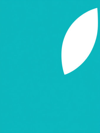 A striking teal background features a minimalist white shape, embodying modern design. This composition explores creativity and simplicity in art.の素材