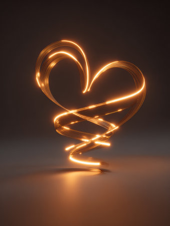 A swirling heart shape formed with light illuminates a dark background, creating a striking visual effect that captures attention and evokes emotion.の素材
