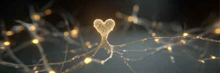A unique heart shape emerges from shimmering lights on delicate branches, creating a magical and serene scene in a softly lit environment.の素材