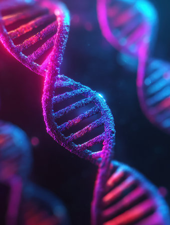 This artwork displays a stunning representation of DNA with a swirling double helix filled with rich colors.の素材