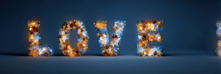 Colorful lights form the word love, creating a bright and enchanting scene against a dark background, evoking feelings of warmth and joy.の素材