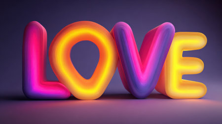 Brightly lit letters form the word love, featuring a mix of pink, orange, and yellow colors that create a warm and cheerful vibe ideal for celebrations.の素材