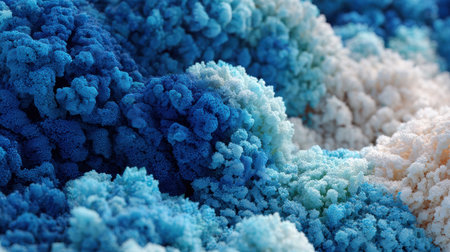 Soft textures form wave-like patterns in blues and whites, evoking calm and tranquility through depth and layering.の素材